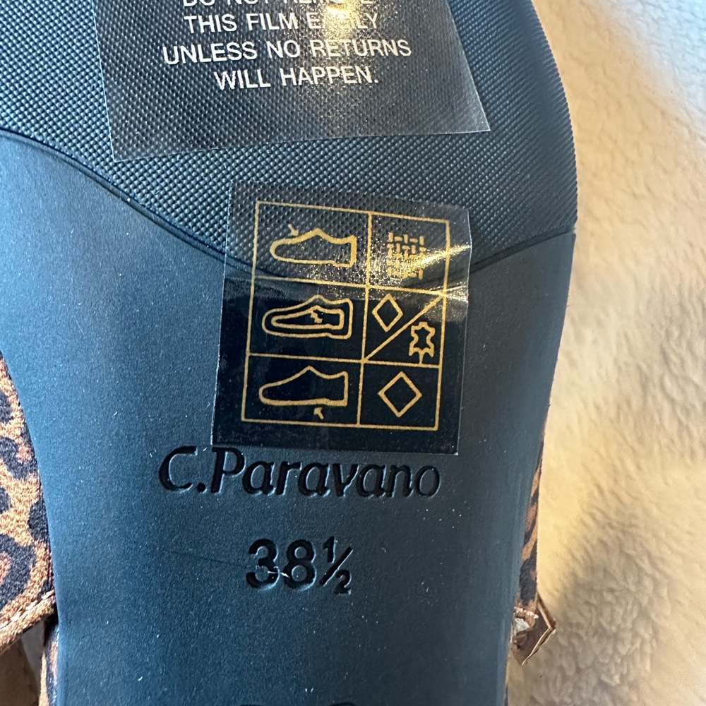 C. Paravano Square Toe Slingback Flats Leopard Print Mary Jane Sz#EU38.5 US#8 - Picture 11 of 12